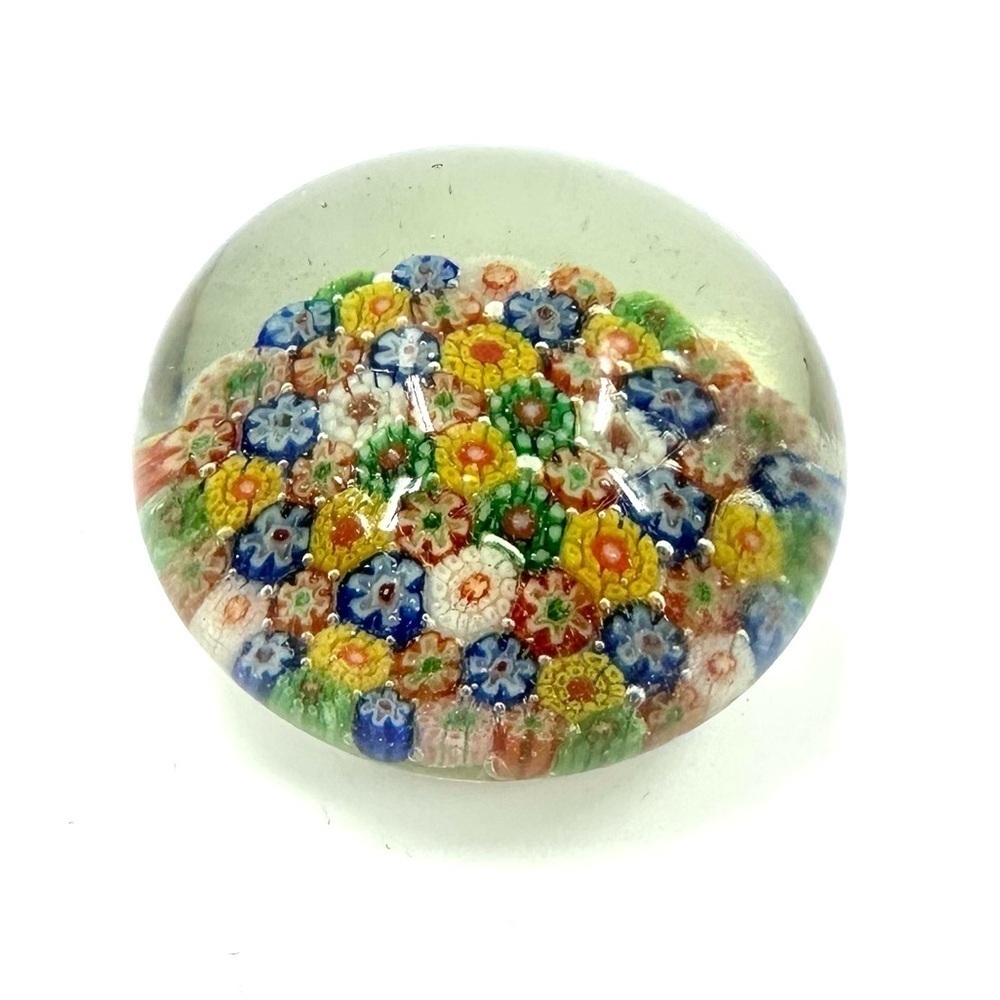 Vintage Glass Millefiori Paperweight Cane Flower Colorful Complex Closepack